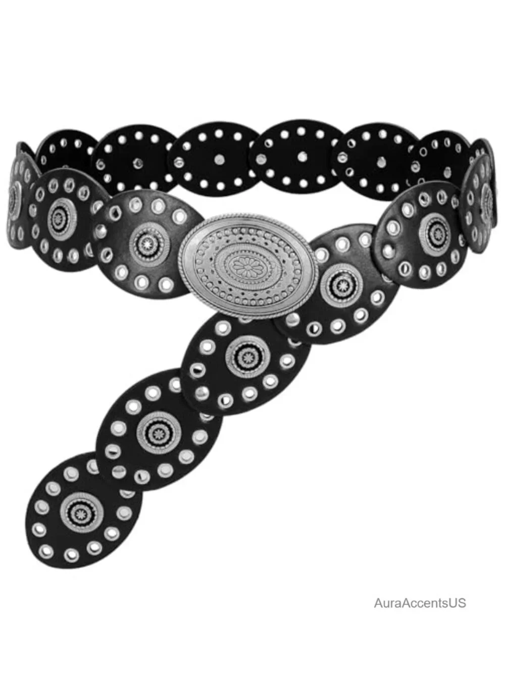 Disc Concho PU Leather Western Cowgirl Wide Belt for Music Festival